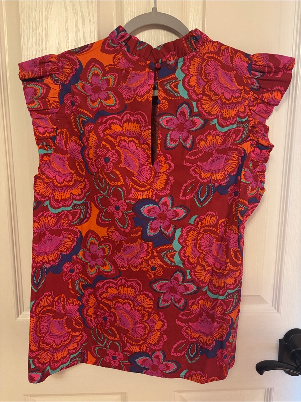 Sugarlips Pink & Orange Floral Ruffle Neck Top - Picture 2 of 2